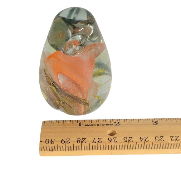 Art Glass Bird Paperweight Orange Swirl Abstract Pattern Flat Bottom 3.5 - Picture 6 of 8